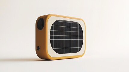 A compact, retro-style solar power device featuring a grid pattern, designed for eco-friendly energy solutions.