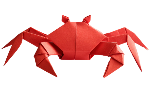 red paper origami crab isolated on white background