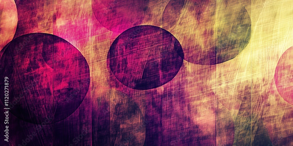 Poster abstract design featuring vibrant pink and yellow circular patterns