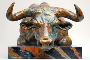 Stunning Artistic Sculpture of a Bull with Intricate Patterns and Colors