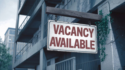Obraz premium A sign with the text Vacancy Available. The sign is illustrated in a cartoon style, with the text in a bold font
