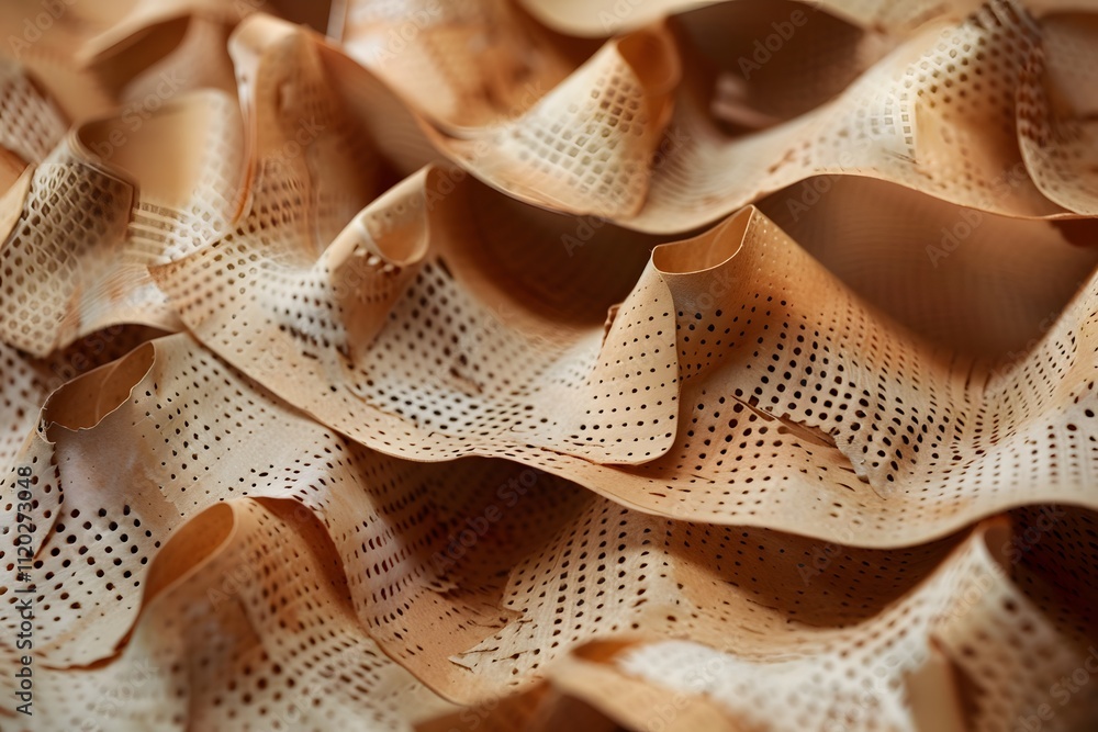 Poster intricate textures of layered material with perforations