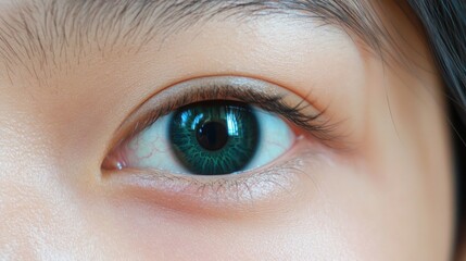 Obraz premium A striking teal eye of a Southeast Asian individual, glowing with radiant clarity and soft gradients