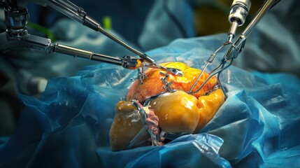 Robotic Surgery Performing Heart Procedure on Patient