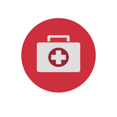 First kit aid medical icon on red circle . Emergency medical box icon . Vector illustration