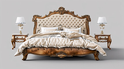 Classic Elegant Bed: Isolated on transparent background.