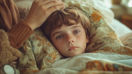 Obraz premium Comforting a sick child: tender moments of care and nurture at home