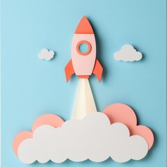 Colorful Rocket Launching into a Blue Sky