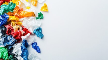 A heap of colorful plastic waste items isolated on a white background, emphasizing the need for recycling efforts.