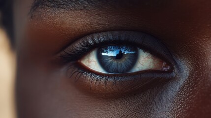 Fototapeta premium A unique gray eye of a mixed-race person in close-up, featuring a soft gradient of color and sharp pupil contrast