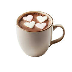 Hot chocolate in a mug with marshmallows, isolated PNG photo