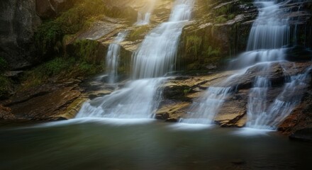 Obraz premium Serene waterfall in lush setting