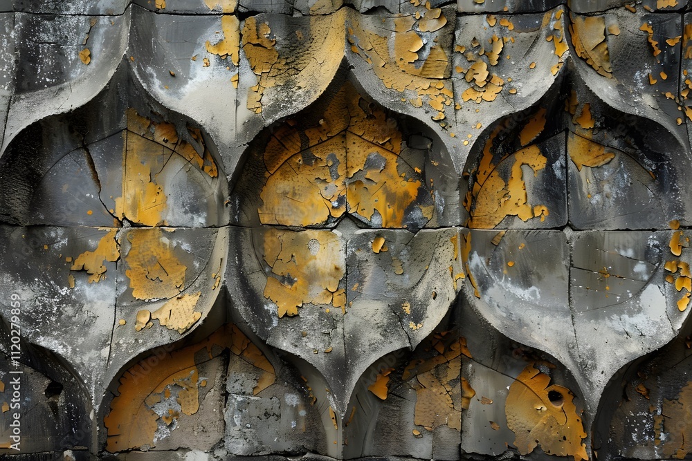 Poster intricate textured wall with peeling paint and unique patterns
