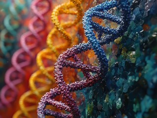 Colorful dna strand in vibrant molecular structure amidst sparkling background