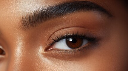 Obraz premium A warm amber eye of a Latino person, showcasing glowing depth and soft reflective highlights