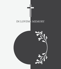 Funeral card. Empty card. Card in black and white color