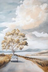 Vintage landscape art painting, wall art, design, realistic, textured painting