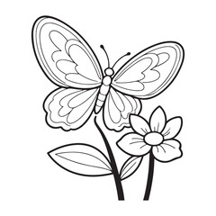Fototapeta premium Butterfly resting on a flower silhouette vector art black color design and solid white background