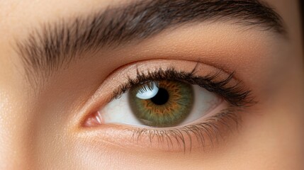 Obraz premium A warm hazel eye of a Mediterranean person, blending soft green and brown hues with natural patterns
