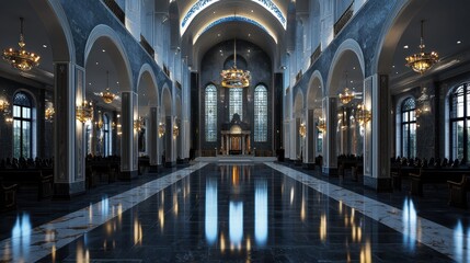 Fototapeta premium A large, empty church with a lot of light shining on it
