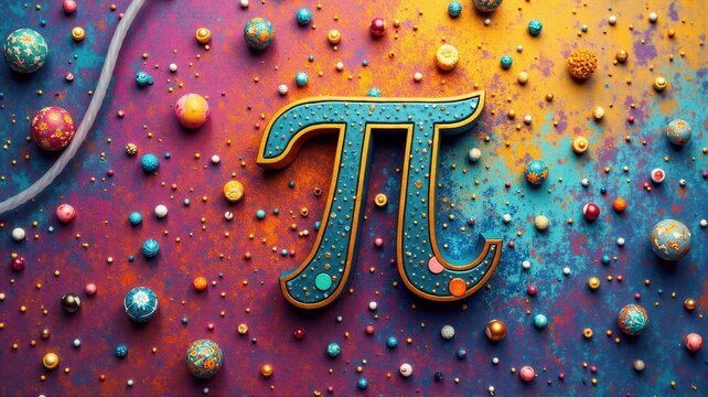 Pi symbol celebrating pi day with colorful decorations and golden ratio concept