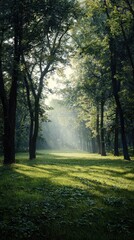 Naklejka premium A forest with trees and grass