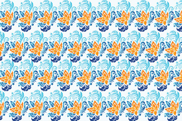 seamless floral pattern featuring botanical and arabesque motifs, elegant flowers, and decorative elements for fashion textiles, home furnishings, and creative design applications