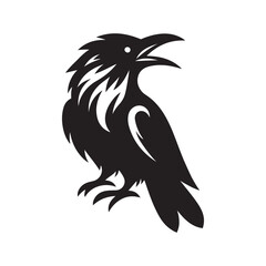 Crow with an open beak silhouette vector art black color design and solid white background