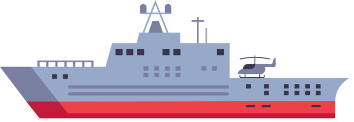 Obraz premium Modern warship sailing across ocean waters, featuring a helicopter stationed on deck, symbolizing naval power, maritime security, and military operations conducted at sea
