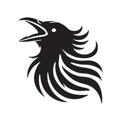 Crow with an open beak silhouette vector art black color design and solid white background