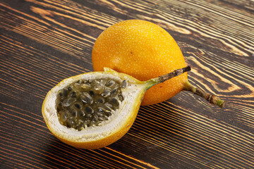 Yellow granadilla with cut half