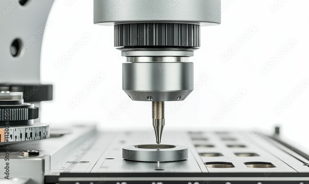 Poster precision instrument testing a metallic disc.