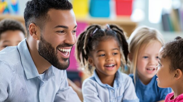 Engaging interactive learningteacher using whiteboard in modern classroom for enhanced student participation