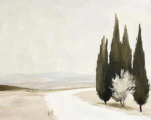 Vintage landscape art painting, wall art, design, realistic, textured painting