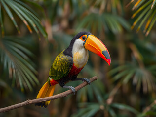 Fototapeta premium Toucan sitting on a branch in the rainforest