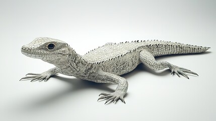 Naklejka premium A unique lizard sculpture crafted from textured materials, showcasing artistic creativity and attention to detail.