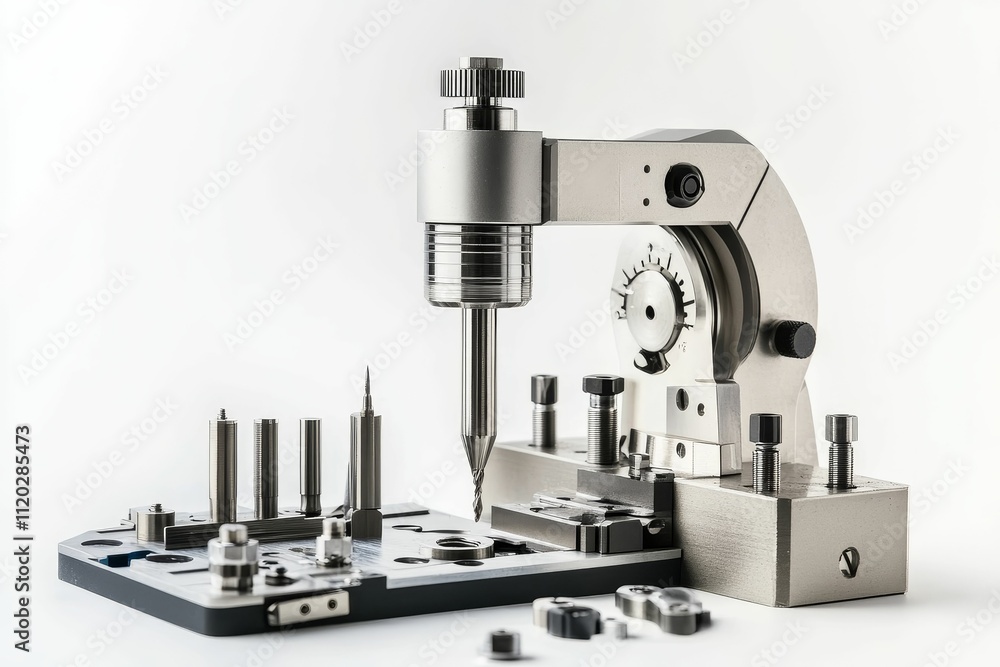 Poster precision machining device with tools and workpiece.