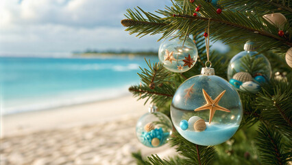 Beach-Themed Christmas Tree with Glass Ornaments