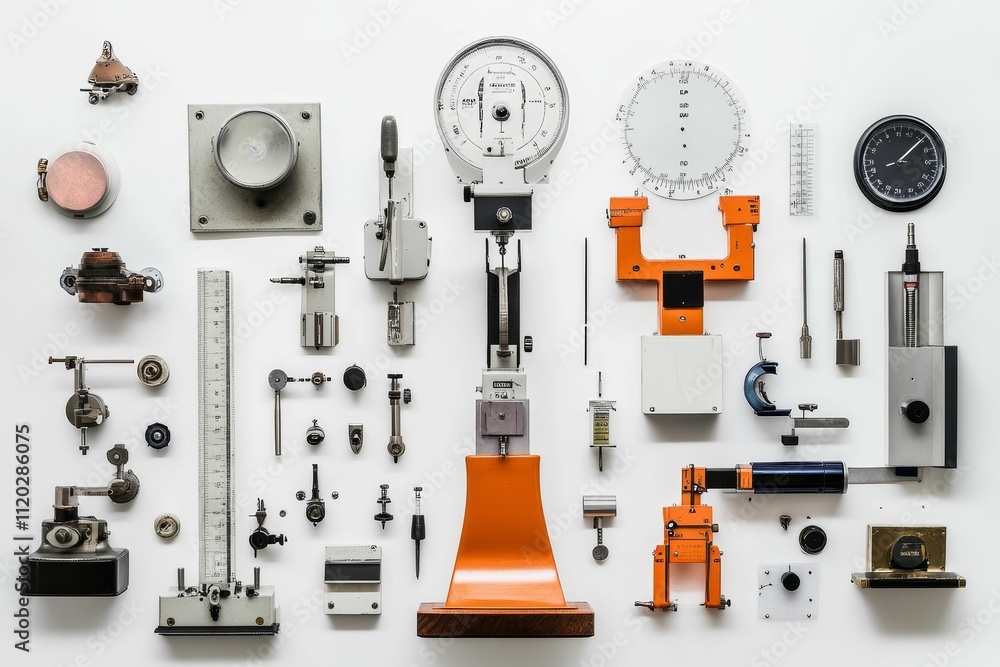 Poster precision instruments arranged on a white background.