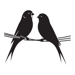 Pair of lovebirds on a wire silhouette vector art black color design and solid white background
