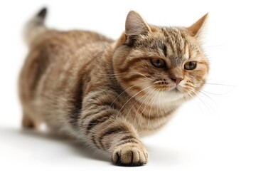 Obraz premium Adorable Tabby Cat in Motion on White Background for Pet Posters