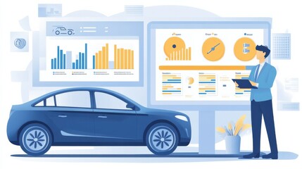 car dealership customer with data and graphs showing customer behaviour and service dates
