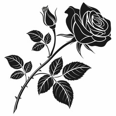 Valentines Day Rose Silhouette Vector, black and white roses,  Rose Silhouette,  Valentine Rose