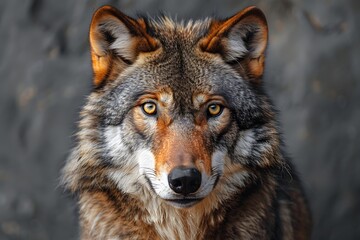 Obraz premium Majestic Wolf Portrait Against Dark Background for Wildlife Conservation Print