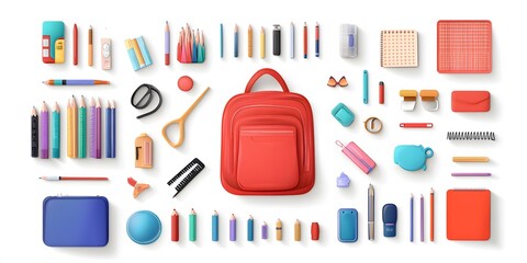 Theme: Study, Teaching, Education, School, Icon Set, Shapes, Objects, Colorful, on White Background, Abstract Image, Texture, Pattern Background, Wallpaper, Cover and Screen of Smartphone, PC, Laptop,