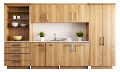 Modern kitchen cabinets isolated on a transparent background, Home furniture, PNG File