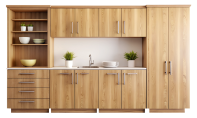 Modern kitchen cabinets isolated on a transparent background, Home furniture, PNG File