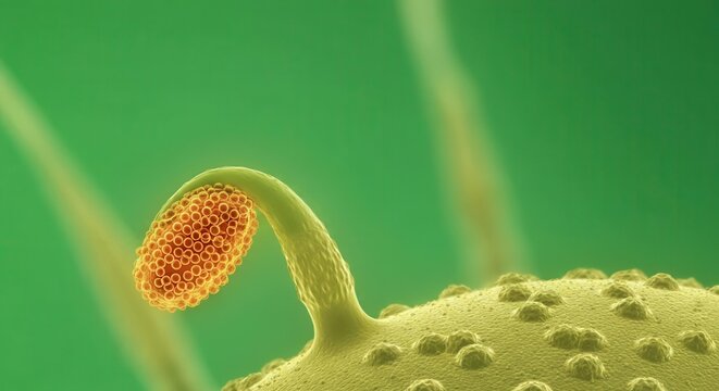 Close-up view of pollen grains on flower anther