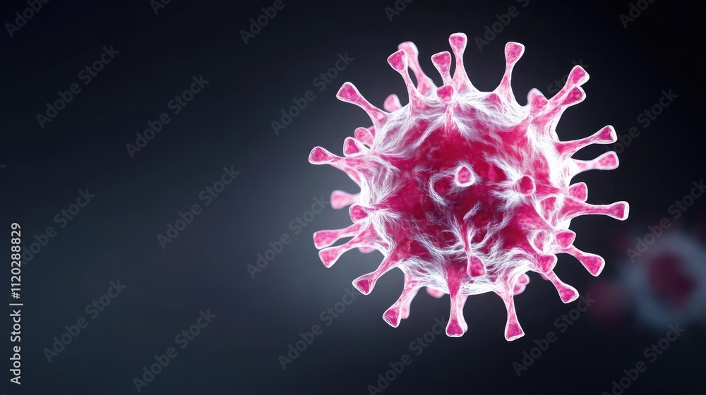 Poster 3d illustration of a virus, highlighting its structure and features.