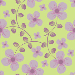 Simple vintage pattern. Light background, orange and mustard, dark blue flowers